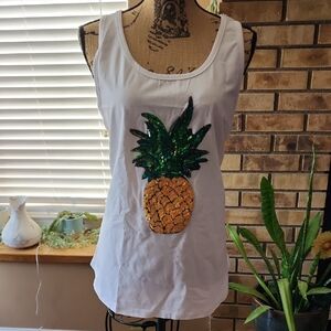 mark. White Tank Top with Sequin Pineapple